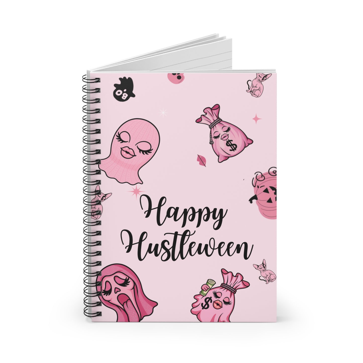 Happy Hustleween Spiral Notebook - Cute Pink Ghosts, Perfect for Students, Gifts, Journaling, Halloween, Hustle Culture