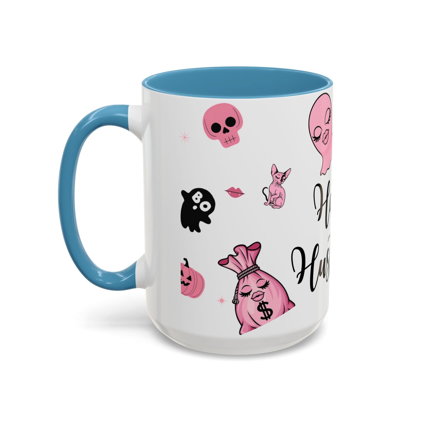 Halloween-Themed Accent Coffee Mug, Happy Hustle Mug, Ghost Mug, Pink Spooky Cup, Unique Gift for Halloween Lovers