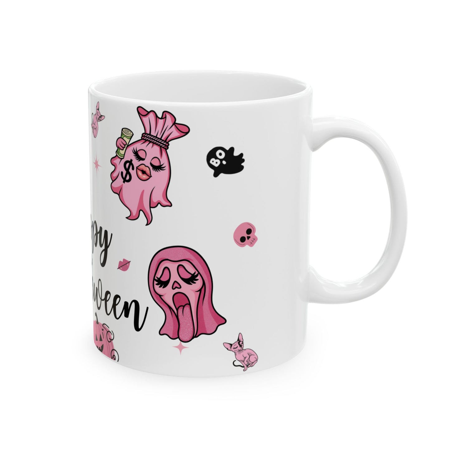Happy Hustle-ween Ceramic Mug, Halloween Coffee Cup, Spooky Decor, Gift for Her, Cute Pumpkin Mug