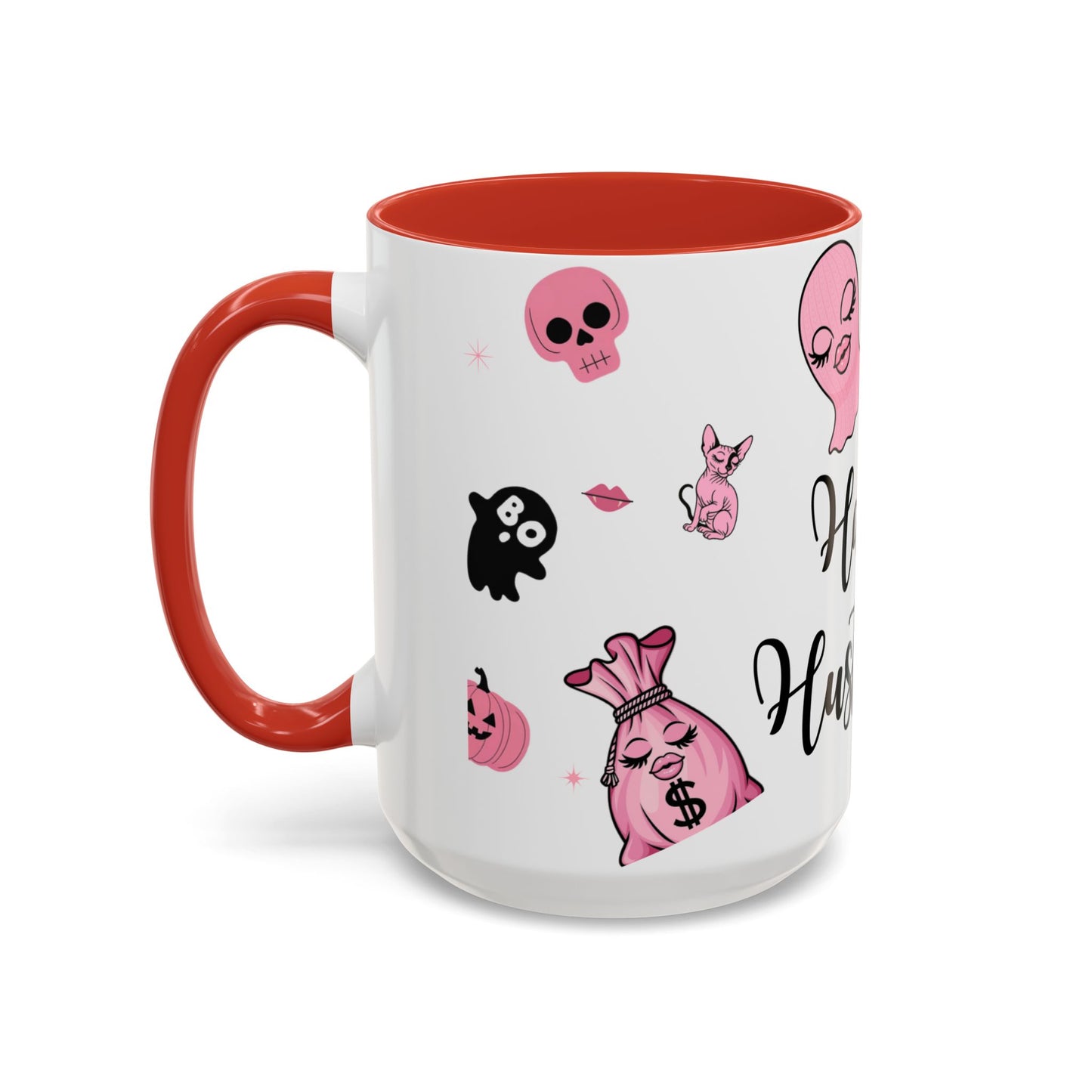 Halloween-Themed Accent Coffee Mug, Happy Hustle Mug, Ghost Mug, Pink Spooky Cup, Unique Gift for Halloween Lovers