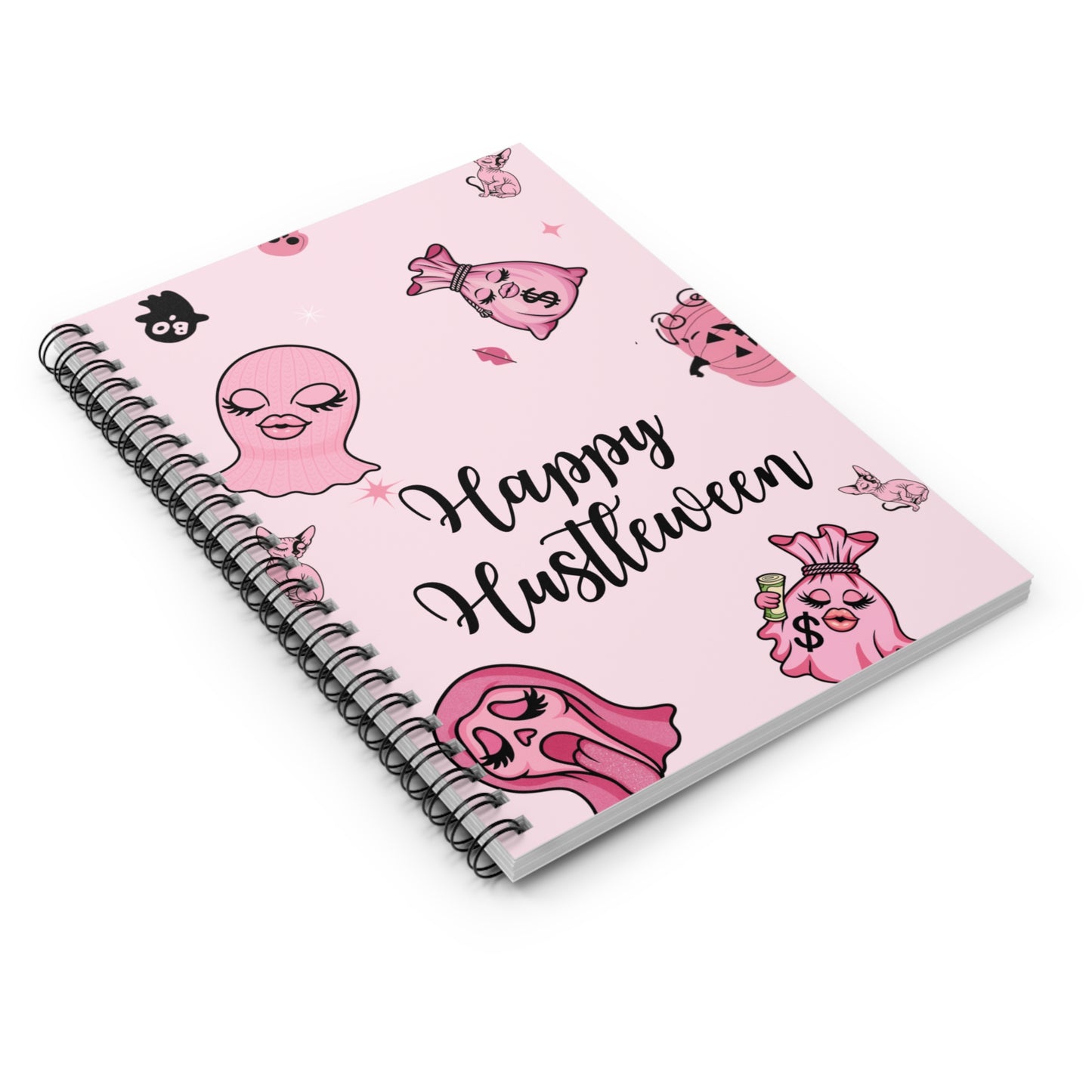 Happy Hustleween Spiral Notebook - Cute Pink Ghosts, Perfect for Students, Gifts, Journaling, Halloween, Hustle Culture