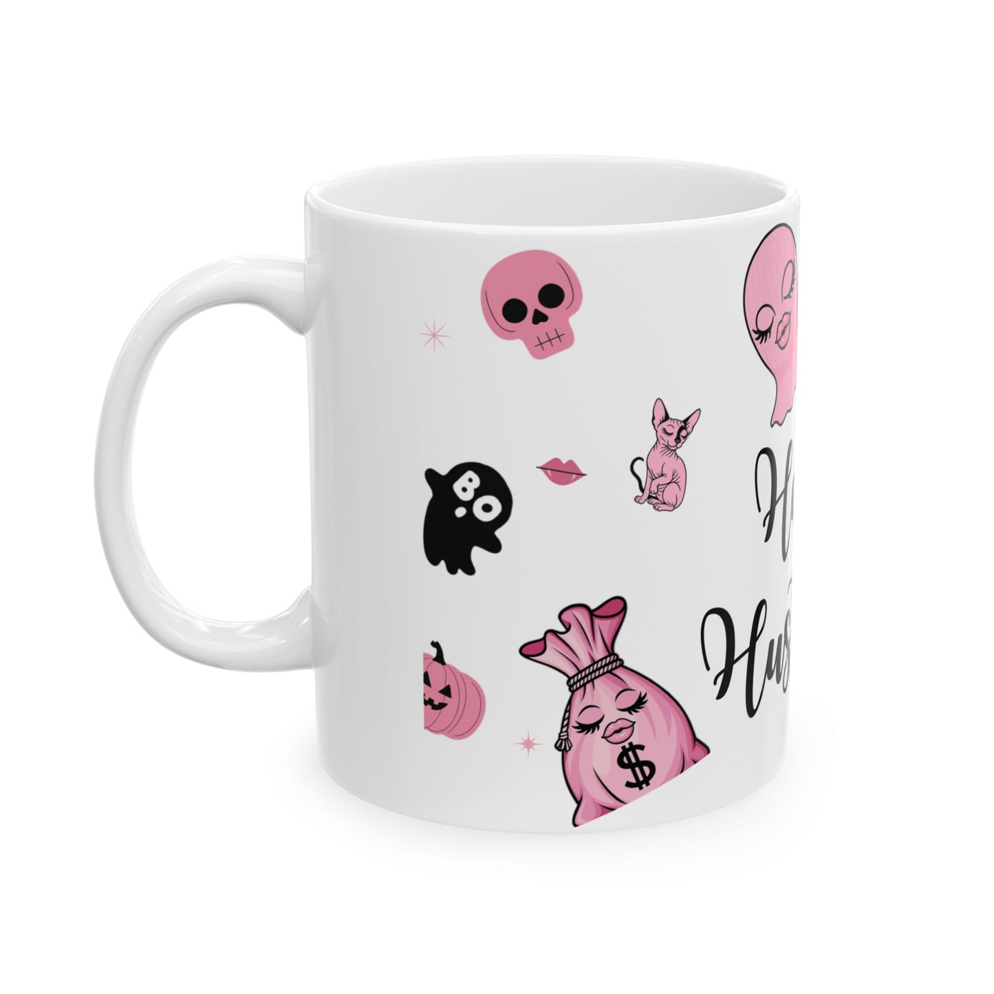Happy Hustle-ween Ceramic Mug, Halloween Coffee Cup, Spooky Decor, Gift for Her, Cute Pumpkin Mug