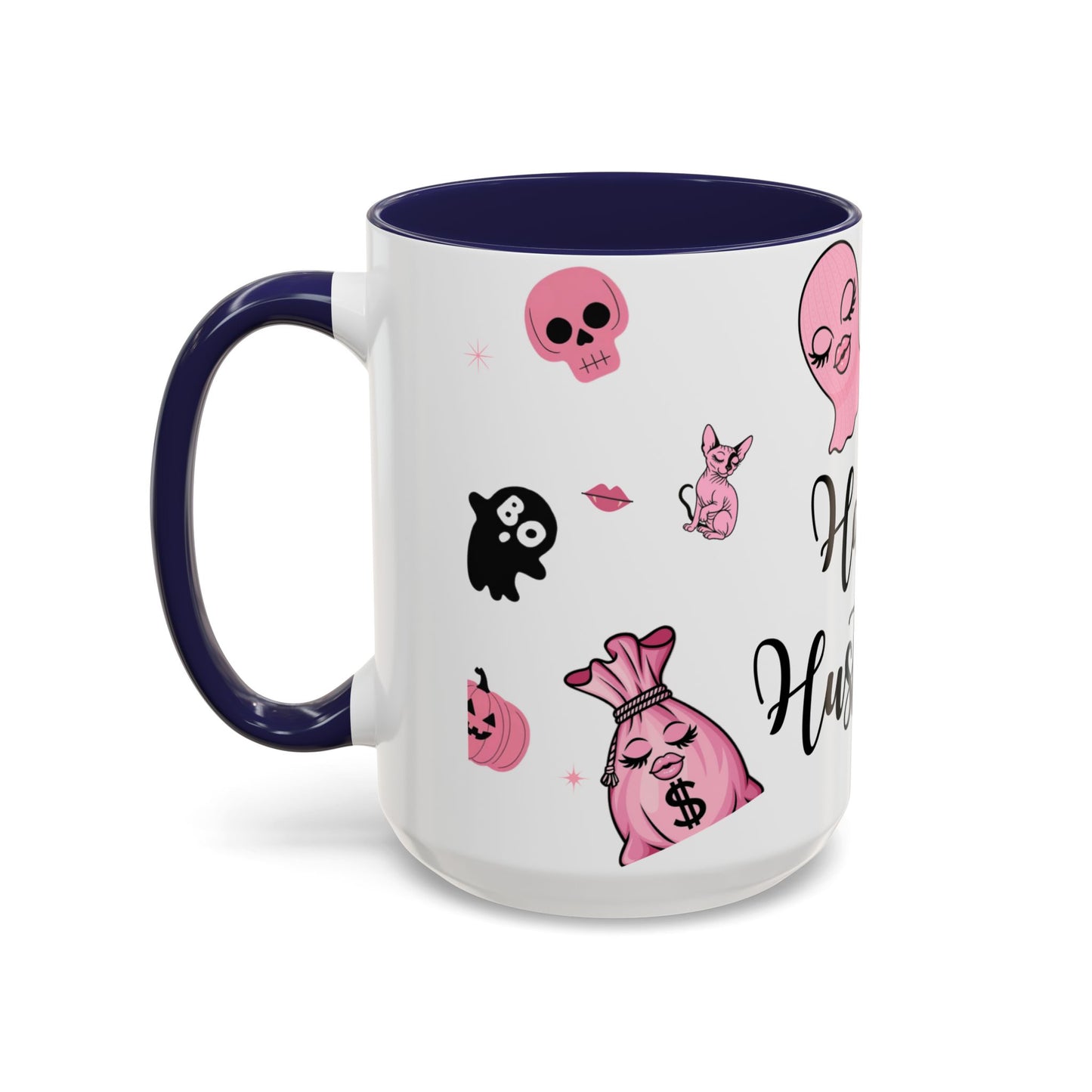 Halloween-Themed Accent Coffee Mug, Happy Hustle Mug, Ghost Mug, Pink Spooky Cup, Unique Gift for Halloween Lovers