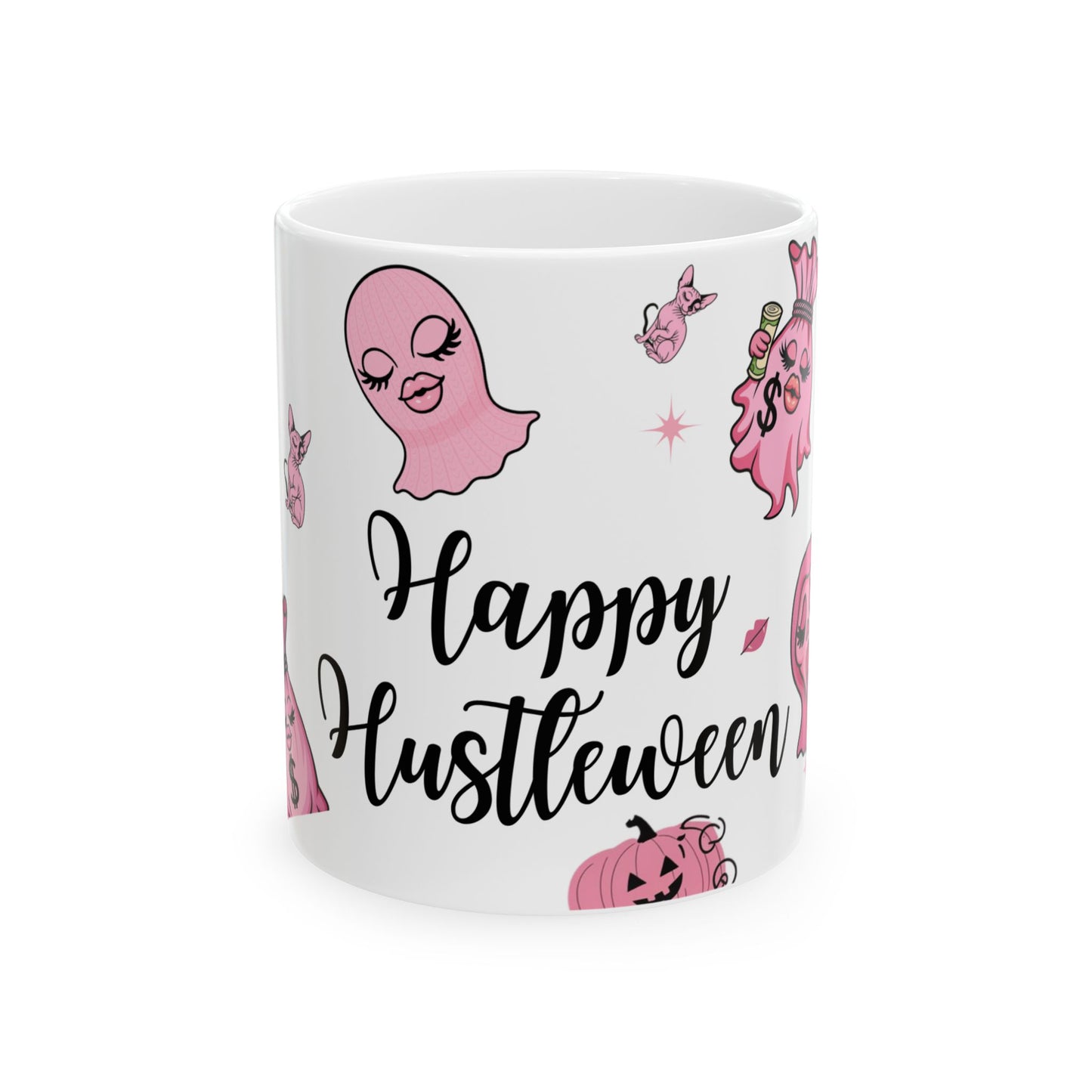 Happy Hustle-ween Ceramic Mug, Halloween Coffee Cup, Spooky Decor, Gift for Her, Cute Pumpkin Mug