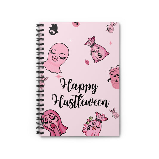 Happy Hustleween Spiral Notebook - Cute Pink Ghosts, Perfect for Students, Gifts, Journaling, Halloween, Hustle Culture